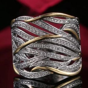 💍TWO TONE 925 STERLING SILVER DIAMOND HALO RING